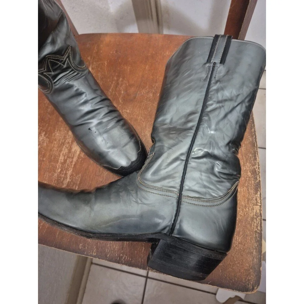 VTG Tony Lama Black Label Mens Size 11B Metallic Grey Western Cowboy Boots